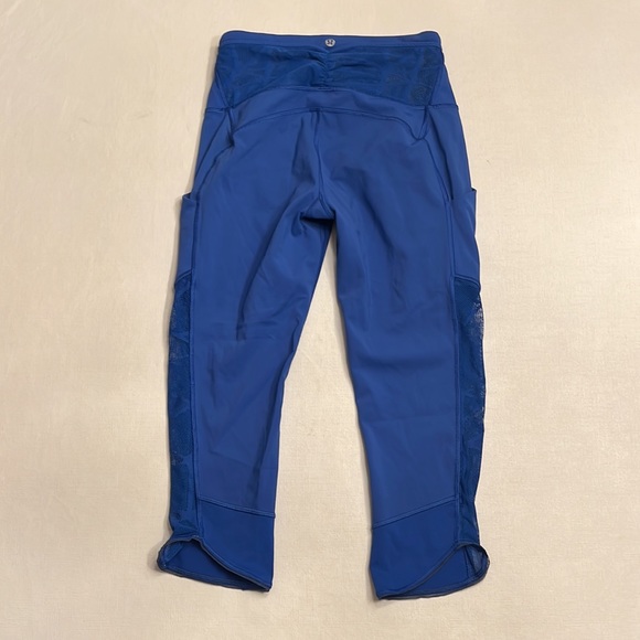 43. Lululemon Royal Blue Crop Leggings w/ Lace - Picture 4 of 6